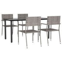 vidaXL 5 Piece Patio Dining Set Gray Poly Rattan