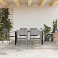 vidaXL 7 Piece Patio Dining Set Gray Poly Rattan