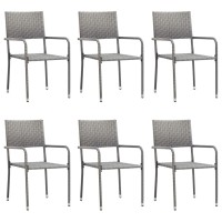 vidaXL 7 Piece Patio Dining Set Gray Poly Rattan