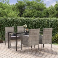 vidaXL 5 Piece Patio Dining Set with Cushions Anthracite Poly Rattan