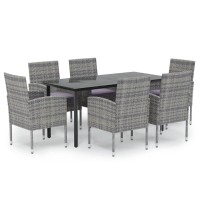 vidaXL 7 Piece Patio Dining Set with Cushions Anthracite Poly Rattan