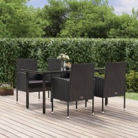 vidaXL 5 Piece Patio Dining Set with Cushions Black Poly Rattan