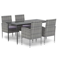 vidaXL 5 Piece Patio Dining Set with Cushions Anthracite Poly Rattan