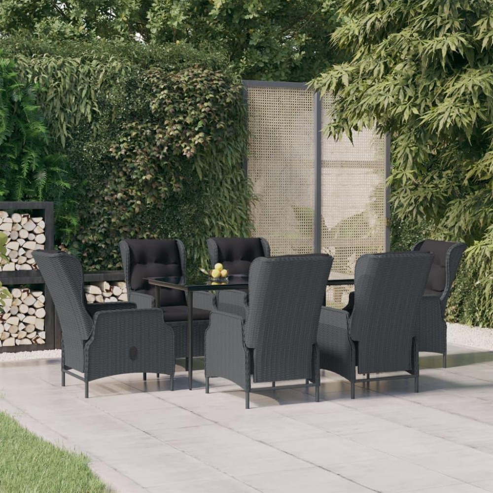 Vidaxl 7 Piece Patio Dining Set Dark Gray Poly Rattan