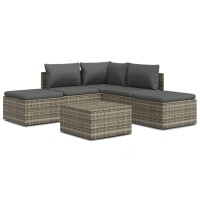 Vidaxl 6 Piece Patio Lounge Set With Cushions Gray Poly Rattan