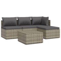 Vidaxl 5 Piece Patio Lounge Set With Cushions Gray Poly Rattan