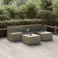 Vidaxl 5 Piece Patio Lounge Set With Cushions Gray Poly Rattan