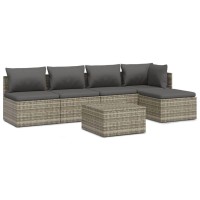 Vidaxl 6 Piece Patio Lounge Set With Cushions Gray Poly Rattan