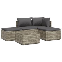 Vidaxl 5 Piece Patio Lounge Set With Cushions Gray Poly Rattan