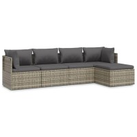 Vidaxl 5 Piece Patio Lounge Set With Cushions Gray Poly Rattan