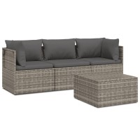 Vidaxl 4 Piece Patio Lounge Set With Cushions Gray Poly Rattan