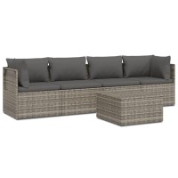 Vidaxl 5 Piece Patio Lounge Set With Cushions Gray Poly Rattan