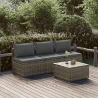 Vidaxl 4 Piece Patio Lounge Set With Cushions Gray Poly Rattan