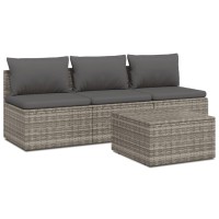 Vidaxl 4 Piece Patio Lounge Set With Cushions Gray Poly Rattan