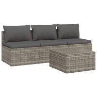 Vidaxl 4 Piece Patio Lounge Set With Cushions Gray Poly Rattan