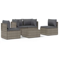 Vidaxl 5 Piece Patio Lounge Set With Cushions Gray Poly Rattan