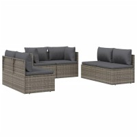 Vidaxl 6 Piece Patio Lounge Set With Cushions Gray Poly Rattan