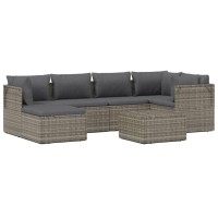 Vidaxl 7 Piece Patio Lounge Set With Cushions Gray Poly Rattan