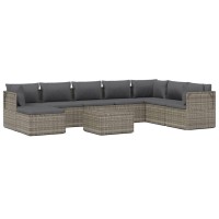 Vidaxl 9 Piece Patio Lounge Set With Cushions Gray Poly Rattan