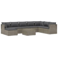 Vidaxl 9 Piece Patio Lounge Set With Cushions Gray Poly Rattan