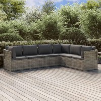 Vidaxl 6 Piece Patio Lounge Set With Cushions Gray Poly Rattan