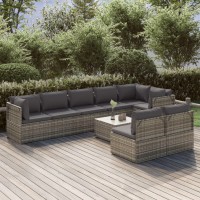 Vidaxl 9 Piece Patio Lounge Set With Cushions Gray Poly Rattan