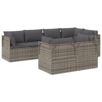 Vidaxl 7 Piece Patio Lounge Set With Cushions Gray Poly Rattan