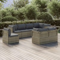 Vidaxl 8 Piece Patio Lounge Set With Cushions Gray Poly Rattan