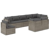 Vidaxl 9 Piece Patio Lounge Set With Cushions Gray Poly Rattan