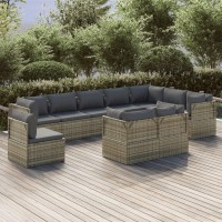 Vidaxl 10 Piece Patio Lounge Set With Cushions Gray Poly Rattan