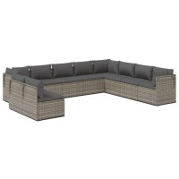 Vidaxl 10 Piece Patio Lounge Set With Cushions Gray Poly Rattan