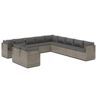 Vidaxl 11 Piece Patio Lounge Set With Cushions Gray Poly Rattan