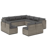 Vidaxl 11 Piece Patio Lounge Set With Cushions Gray Poly Rattan