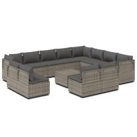 Vidaxl 13 Piece Patio Lounge Set With Cushions Gray Poly Rattan