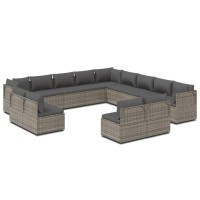 Vidaxl 13 Piece Patio Lounge Set With Cushions Gray Poly Rattan