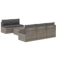 Vidaxl 6 Piece Patio Lounge Set With Cushions Gray Poly Rattan