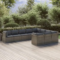 Vidaxl 10 Piece Patio Lounge Set With Cushions Gray Poly Rattan