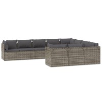 Vidaxl 10 Piece Patio Lounge Set With Cushions Gray Poly Rattan