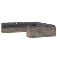 Vidaxl 11 Piece Patio Lounge Set With Cushions Gray Poly Rattan