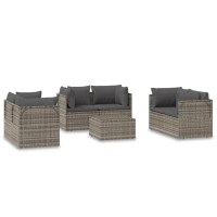 Vidaxl 7 Piece Patio Lounge Set With Cushions Gray Poly Rattan