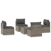 Vidaxl 5 Piece Patio Lounge Set With Cushions Gray Poly Rattan