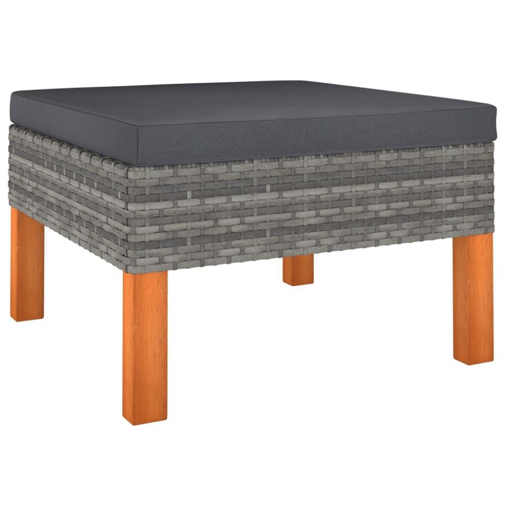 Vidaxl Footstool Poly Rattan And Solid Eucalyptus Wood