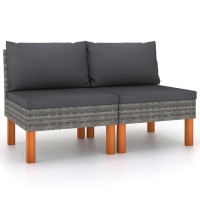 Vidaxl Middle Sofas 2 Pcs Poly Rattan And Solid Eucalyptus Wood