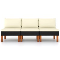 Vidaxl Middle Sofas 3 Pcs Poly Rattan And Solid Eucalyptus Wood