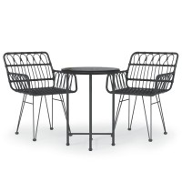 Vidaxl 3 Piece Patio Dining Set Black Poly Rattan