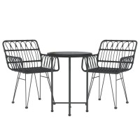 Vidaxl 3 Piece Patio Dining Set Black Poly Rattan