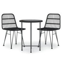 Vidaxl 3 Piece Patio Dining Set Black Poly Rattan