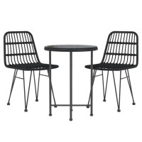 Vidaxl 3 Piece Patio Dining Set Black Poly Rattan