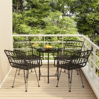 Vidaxl 5 Piece Patio Dining Set Black Poly Rattan