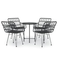 Vidaxl 5 Piece Patio Dining Set Black Poly Rattan